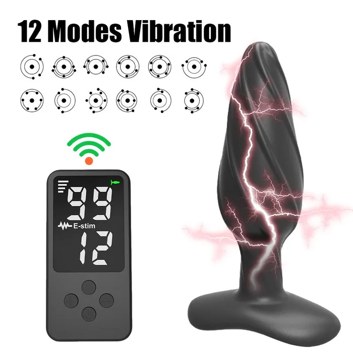 soniker Male Sex Toys Electric Shock Anal Plug Sex Toys GSpot Vaginal Massager Wireless Remote Control 12 Modes