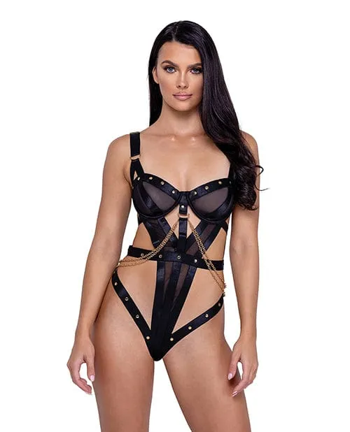 Studs Kisses Balconette Cup with underwire Teddy Black Roma Costume Anal
